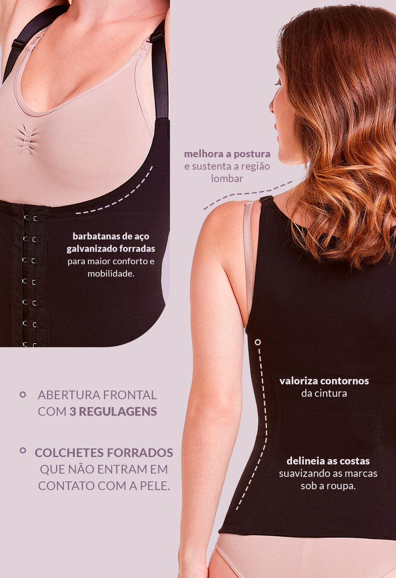 Colete Modelador Com Barbatana Tecido Duplo Preto(COMPRE 1 LEVE 2)